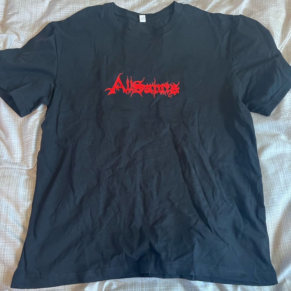 All Saints Black Tee with Red Logo